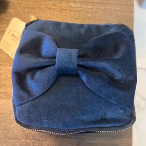 Navy Blue Velvet Bow Pouch